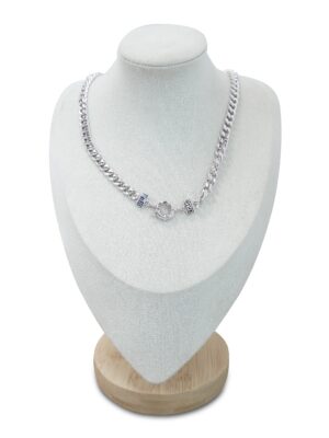 Silver Chunky Chain Necklace with Multicolor Accent