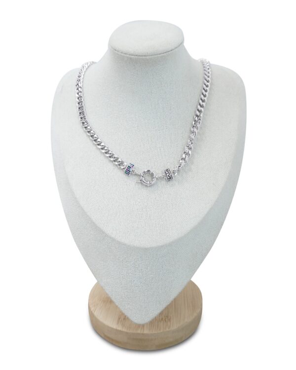 Silver Chunky Chain Necklace with Multicolor Accent