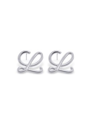 Silver Script Initial Earrings