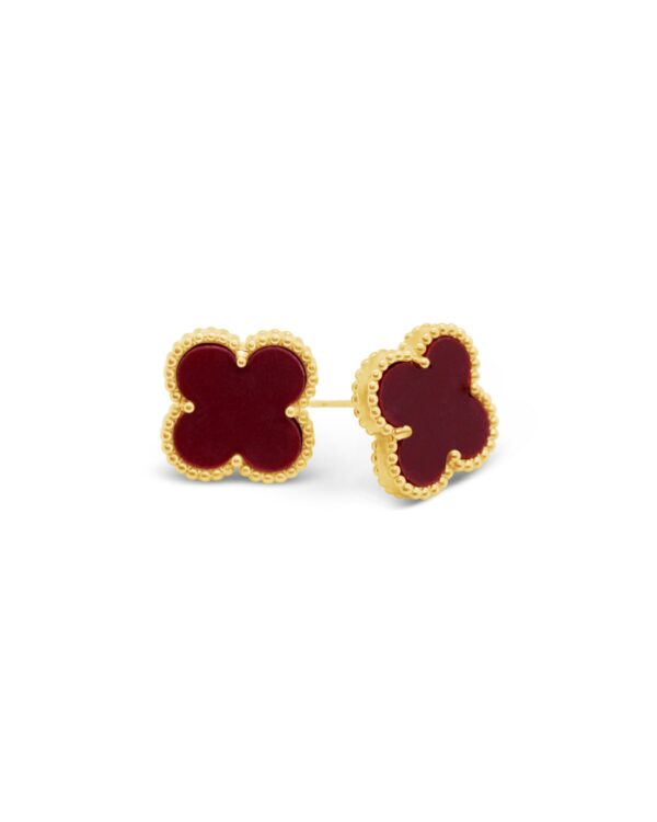 Burgundy Clover Stud Ear Rings
