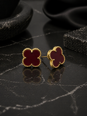 Burgundy Clover Stud Ear Rings