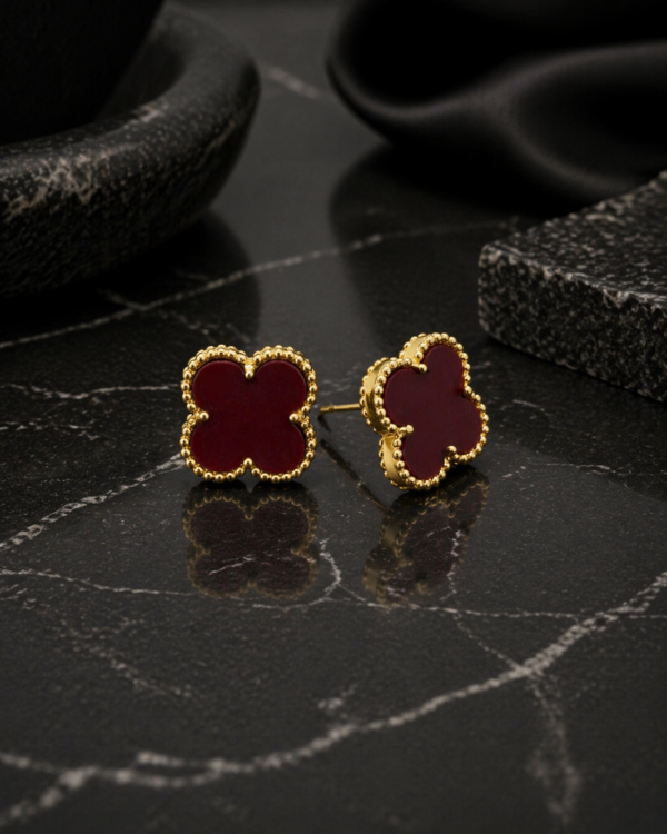 Burgundy Clover Stud Ear Rings