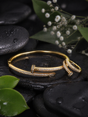 Crystal Clasped Nail Bracelet and Ring Set