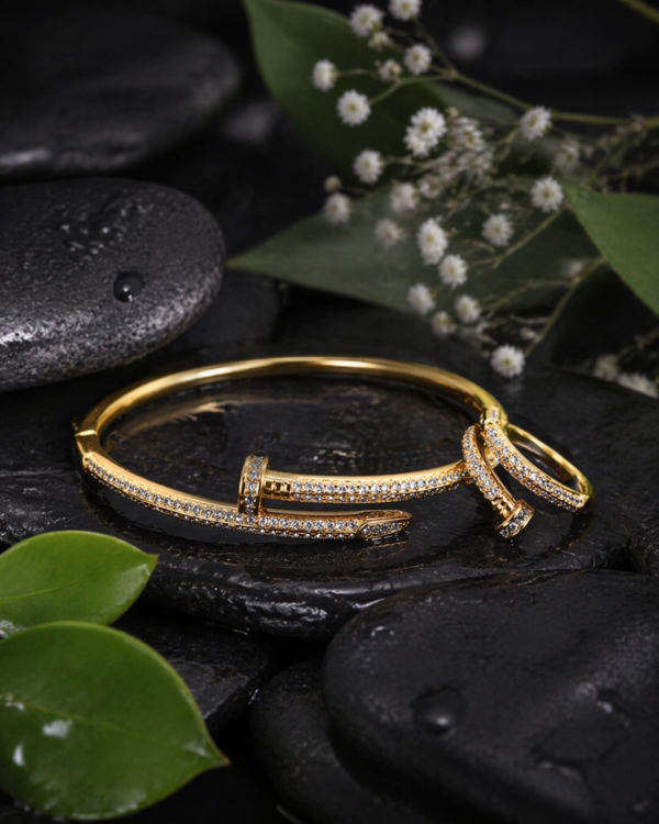 Crystal Clasped Nail Bracelet and Ring Set