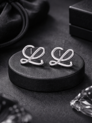 Silver Script Initial Earrings