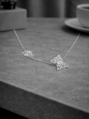 Silver Butterfly Outline Necklace