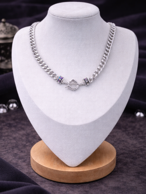 Silver Chunky Chain Necklace with Multicolor Accent