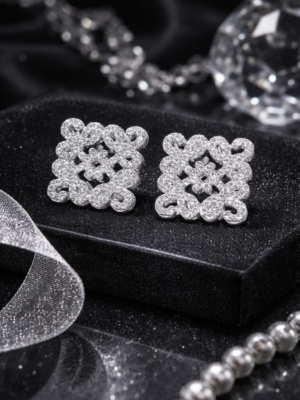 Ornate Silver Floral Stud Earrings