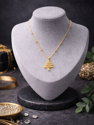 Gold Lebanon Tree Pendant Necklace