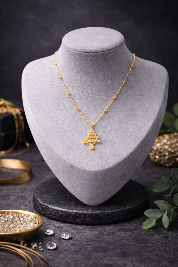 Gold Lebanon Tree Pendant Necklace